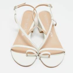 Stuart Weitzman White Leather Soiree Sleek Slingback Sandals Size 38