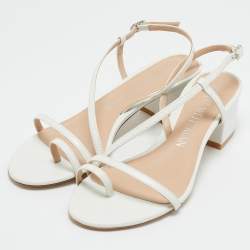 Stuart Weitzman White Leather Soiree Sleek Slingback Sandals Size 38