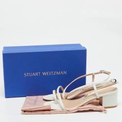 Stuart Weitzman White Leather Soiree Sleek Slingback Sandals Size 38