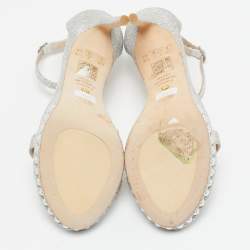 Stuart Weitzman Silver Glitter Nudist Ankle Strap Sandals Size 37.5