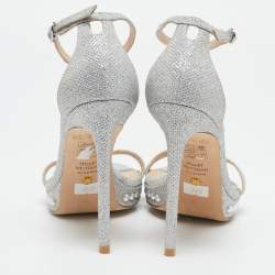 Stuart Weitzman Silver Glitter Nudist Ankle Strap Sandals Size 37.5