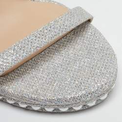 Stuart Weitzman Silver Glitter Nudist Ankle Strap Sandals Size 37.5