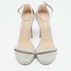 Stuart Weitzman Silver Glitter Nudist Ankle Strap Sandals Size 37.5