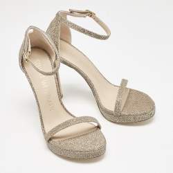 Stuart Weitzman Metallic Lurex Fabric Nudist Sandals Size 37.5