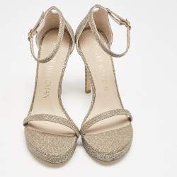 Stuart Weitzman Metallic Lurex Fabric Nudist Sandals Size 37.5