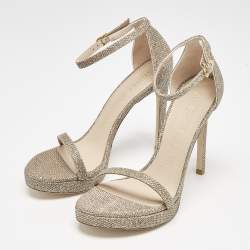 Stuart Weitzman Metallic Lurex Fabric Nudist Sandals Size 37.5