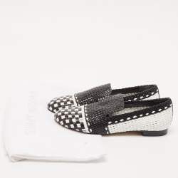 Stuart Weitzman Black/White Woven Leather Riviera Smoking Slippers Size 34.5