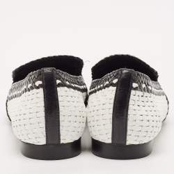 Stuart Weitzman Black/White Woven Leather Riviera Smoking Slippers Size 34.5