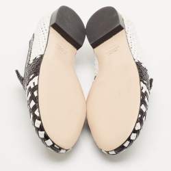Stuart Weitzman Black/White Woven Leather Riviera Smoking Slippers Size 34.5