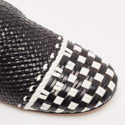 Stuart Weitzman Black/White Woven Leather Riviera Smoking Slippers Size 34.5