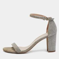 Stuart Weitzman Grey Lurex Fabric Ankle Strap Sandals Size 38.5