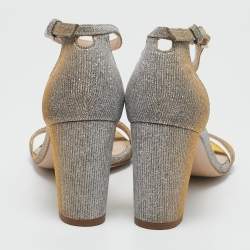 Stuart Weitzman Grey Lurex Fabric Ankle Strap Sandals Size 38.5