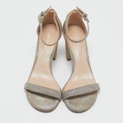 Stuart Weitzman Grey Lurex Fabric Ankle Strap Sandals Size 38.5