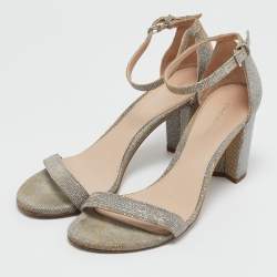 Stuart Weitzman Grey Lurex Fabric Ankle Strap Sandals Size 38.5