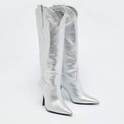 Stuart Weitzman Silver Leather Outwest Boots Size 38