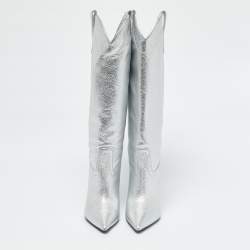Stuart Weitzman Silver Leather Outwest Boots Size 38