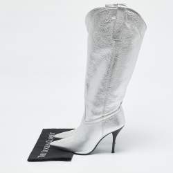 Stuart Weitzman Silver Leather Outwest Boots Size 38