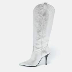 Stuart Weitzman Silver Leather Outwest Boots Size 38