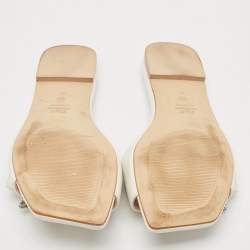 Stuart Weitzman White Leather Crystal Embellished Slide Sandals Size 37