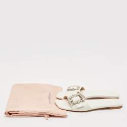 Stuart Weitzman White Leather Crystal Embellished Slide Sandals Size 37