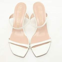 Stuart Weitzman White Patent Leather Aleena Slide Sandals Size 37.5