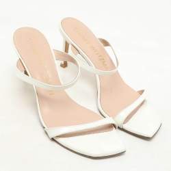 Stuart Weitzman White Patent Leather Aleena Slide Sandals Size 37.5