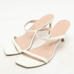 Stuart Weitzman White Patent Leather Aleena Slide Sandals Size 37.5