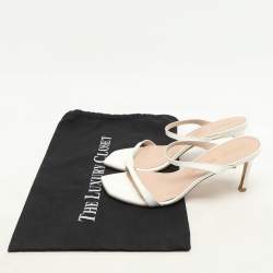 Stuart Weitzman White Patent Leather Aleena Slide Sandals Size 37.5
