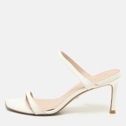 Stuart Weitzman White Patent Leather Aleena Slide Sandals Size 37.5