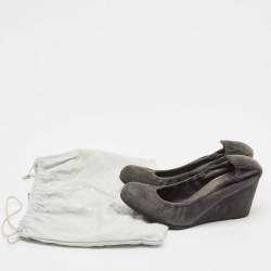 Stuart Weitzman Dark Grey Suede Scrunch Wedge Pumps Size 37.5