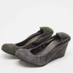 Stuart Weitzman Dark Grey Suede Scrunch Wedge Pumps Size 37.5