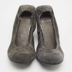 Stuart Weitzman Dark Grey Suede Scrunch Wedge Pumps Size 37.5