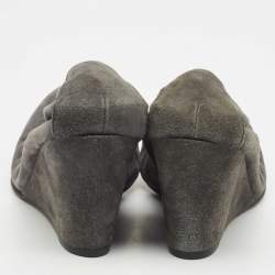 Stuart Weitzman Dark Grey Suede Scrunch Wedge Pumps Size 37.5