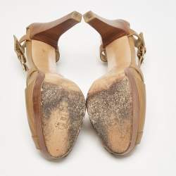 Pre Owned Stuart Weitzman Brown Leather Ankle Strap Peep Toe Sandals Size 39.5