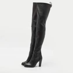 Stuart Weitzman Black Leather Ultra Highland Over The Knee Boots Size 37.5