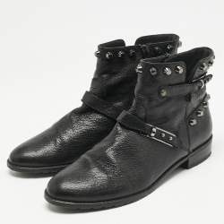 Stuart Weitzman Black Leather Studded Go West Ankle Boots Size 38