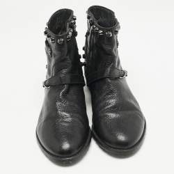 Stuart Weitzman Black Leather Studded Go West Ankle Boots Size 38