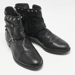 Stuart Weitzman Black Leather Studded Go West Ankle Boots Size 38