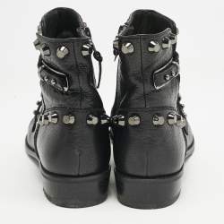 Stuart Weitzman Black Leather Studded Go West Ankle Boots Size 38