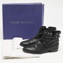 Stuart Weitzman Black Leather Studded Go West Ankle Boots Size 38