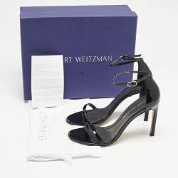 Stuart Weitzman Black Patent Leather Nudistsong Sandals Size 38.5