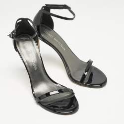 Stuart Weitzman Black Patent Leather Nudistsong Sandals Size 38.5