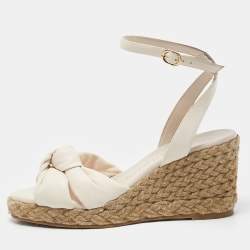 Stuart Weitzman Cream Leather Rosemarie Wedge Espadrille Sandals Size 37