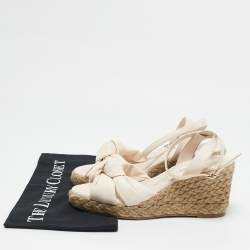 Stuart Weitzman Cream Leather Rosemarie Wedge Espadrille Sandals Size 37