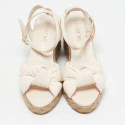 Stuart Weitzman Cream Leather Rosemarie Wedge Espadrille Sandals Size 37