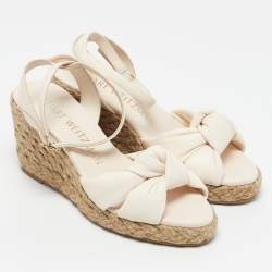 Stuart Weitzman Cream Leather Rosemarie Wedge Espadrille Sandals Size 37