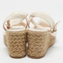 Stuart Weitzman Cream Leather Rosemarie Wedge Espadrille Sandals Size 37
