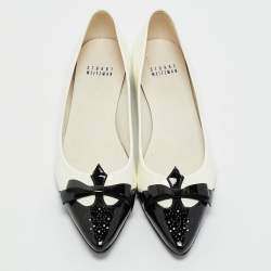 Stuart Weitzman White/Black Patent Leather Pointed Toe Ribbon Ballet Flats Size 39