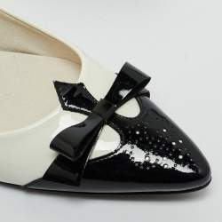 Stuart Weitzman White/Black Patent Leather Pointed Toe Ribbon Ballet Flats Size 39