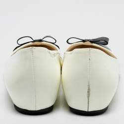 Stuart Weitzman White/Black Patent Leather Pointed Toe Ribbon Ballet Flats Size 39